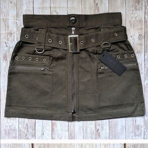 CARMAR NWT Olive Denim Belted Zip Grommet Skirt